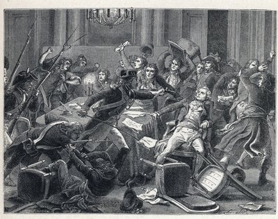 La Terreur pendant la Révolution française : arrestation de Maximilien de Robespierre (1758-1794) et de ses partisans réunis à l