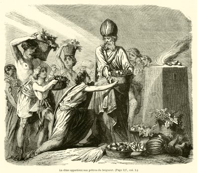 La dîme appartient aux prêtres du Seigneur (gravure) - French School