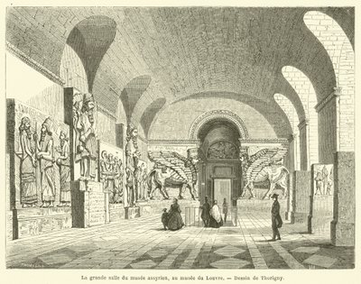 La grande salle du musée assyrien, au musée du Louvre - French School