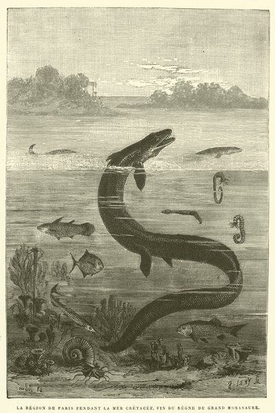 La région de Paris pendant la mer crétacée, fin du règne du grand mosasaure - French School