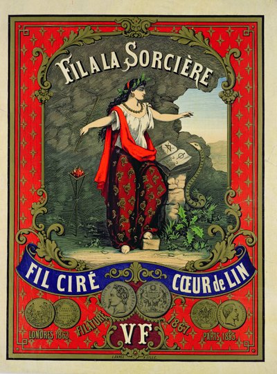 Étiquette pour la marque de fil à coudre Fil à la Sorcière - French School