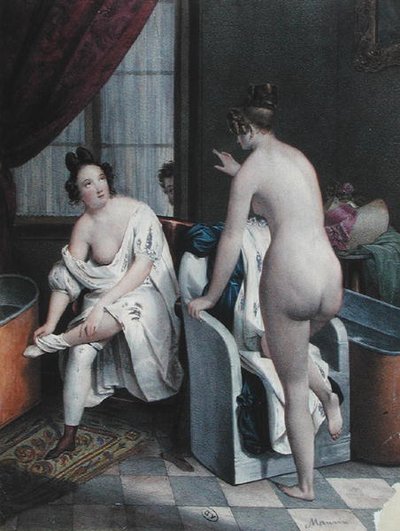Dames prenant un bain, vers 1840 - French School
