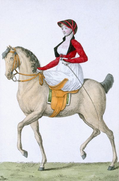 Dame montant en amazone, de Costumes Parisien, publié dans le Journal des Dames et des Modes, 1798 - French School