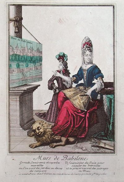 Dame montrant une image de Sémiramis et les Jardins suspendus de Babylone - French School