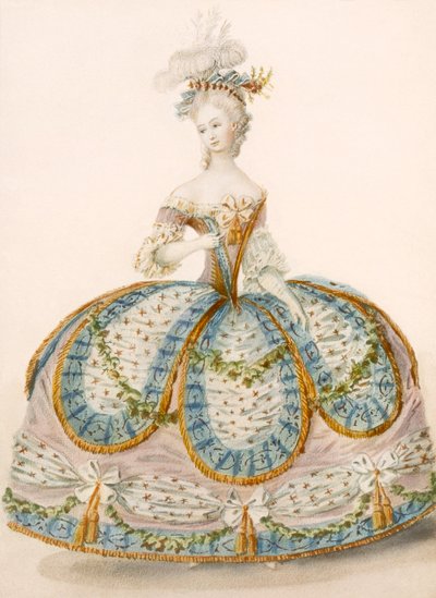 Dame portant une robe pour une occasion royale, design attribué à Anvorious, publié en avril 1796 - French School