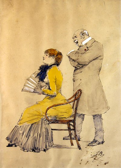 Dame avec un éventail et un gentleman - French School
