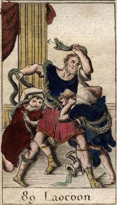 Laocoon Minerve soutenant les Grecs envoie les serpents de mer attaquer Laocoon qui avertit les habitants de Troie contre le cheval. Les serpents se jettent sur ses deux fils puis attaquent Laocoon. - French School
