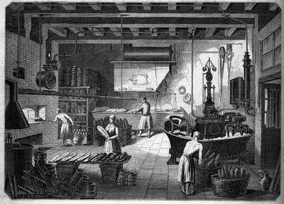 Grandes industries françaises du 19e siècle : Appareils de cuisson Drouot. Fournil de M. Courcier, rue Saint Maur à Paris. Dans « Le Monde Illustré » 1862. - French School