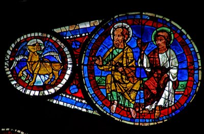 Jugement dernier : deux apôtres et le taureau de Saint Luc - French School
