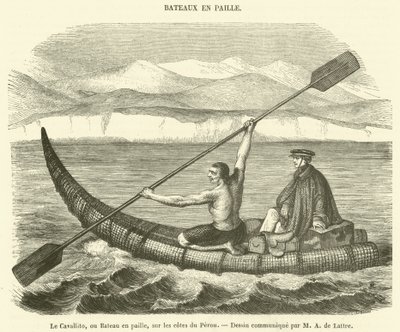 Le Cavallito, ou Bateau en paille, sur les cotes du Perou - French School