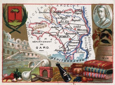Le Gard (30), Languedoc-Roussillon, France - Spécialité locale : eau-de-vie (appareil de distillation) et vin - Portrait de Jean-Pierre Claris de Florian (1755-1794) - Série sur les départements français - French School
