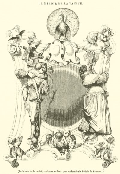 Le Miroir de la vanité, sculpture en bois - French School