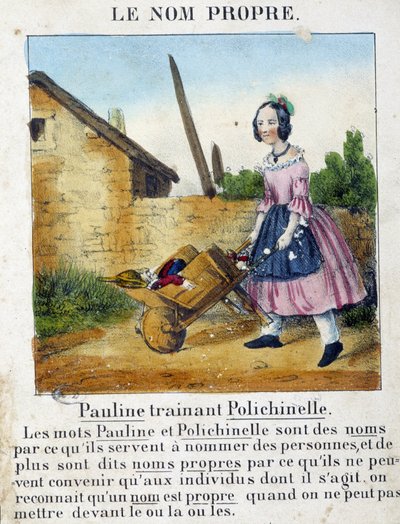 Le Nom Propre (une fille portant ses jouets) - dans "La grammaire en images" - French School