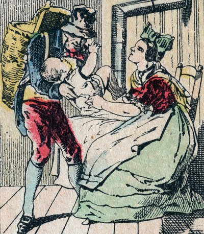 Le Père Fouettard, personnage français du père fouettard, figure légendaire du folklore punissant les enfants méchants et enfermant les enfants désobéissants, image d