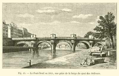 Le Pont-Neuf en 1845, vue prise de la berge du quai des Orfèvres - French School