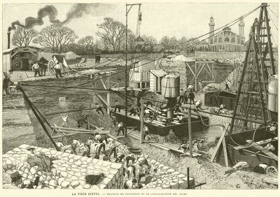 Le Tour Eiffel, Travaux de Fondation et de Consolidation des Piles - French School