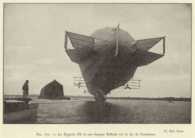 Le Zeppelin III et son hangar flottant sur le lac de Constance - French School