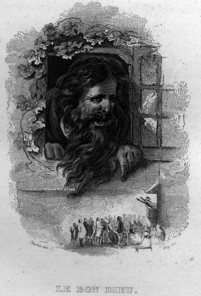 Le bon dieu Chanson de Béranger dans "Œuvres complètes" (1834) de Pierre Jean de Béranger (1780-1857), poète et chansonnier français. - French School