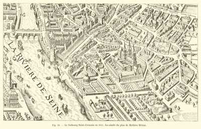 Le faubourg Saint-Germain en 1615, fac-similé du plan de Mathieu Merian - French School