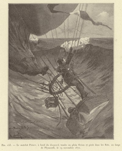 Le matelot Prince, à bord du Jacquard, tombe en plein Océan et périt dans les flots, au large de Plymouth, le 29 novembre 1870 - French School
