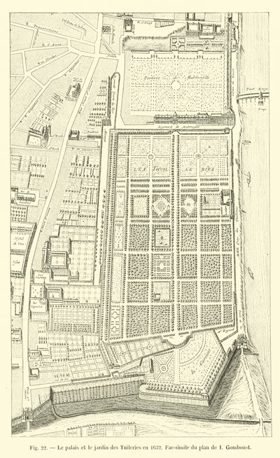 Le palais et le jardin des Tuileries en 1632, fac-similé du plan de I. Gomboust - French School