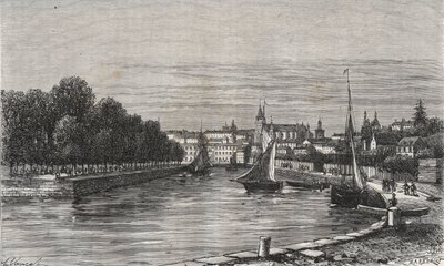 Le port de Vannes (Morbihan, France) - gravure dans "La France illustrée : géographie, histoire, administration statistique" par V.A. Malt-Brown. 1884 - French School