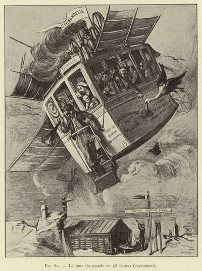 Le tour du monde en 48 heures (caricature) (gravure) - French School