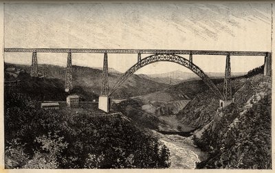 Le viaduc de Garabit - Cantal - Auvergne-Rhône-Alpes - gravure dans "PATRIE - DESCRIPTION PICTURESQUE DE LA FRANCE EN 6 VOLUMES" par Lucien Huard - fin du XIXe siècle - French School