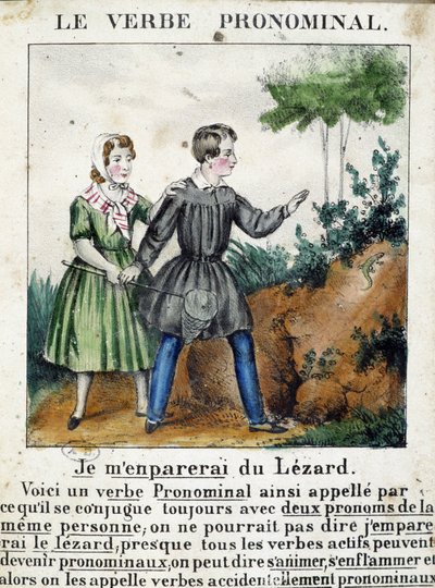 Leçon sur les verbes pronominaux. Dans « La grammaire en images », album feuillet, vers 1850 - French School