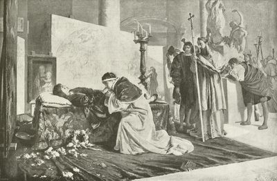 Léon X au cercueil de Raphaël (gravure) - French School