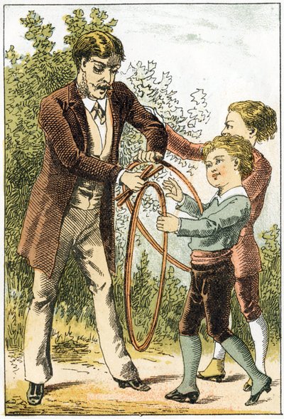 Léon et Lucien ont bien appris à lire et sont devenus de petits savants - leurs parents pour les récompenser leur ont acheté de jolis cerceaux - dans « Alphabet des petits savants », fin 19ème siècle (chromolithographie) - French School