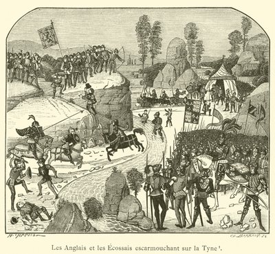 Les Anglais et les Écossais escarmouchant sur la Tyne - French School