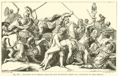 Les Grecs et les Troyens autour du corps de Patrocle - French School