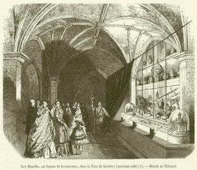 Les Regalia, ou Joyaux de la couronne, dans la Tour de Londres, ancienne salle - French School