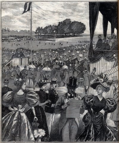 Les courses de Lyon - après le grand prix - gravure dans « Le Progrès illustré » de 1895 - French School