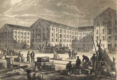 Les docks de Rouen en 1866 - Gravure - French School