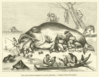 Les gros poissons mangent les petits poissons (engraving) - French School