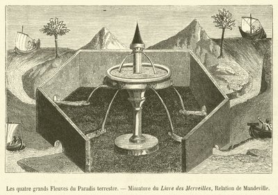 Les quatre grands Fleuves du Paradis terrestre, Miniature du Livre des Merveilles, Relation de Mandeville - French School