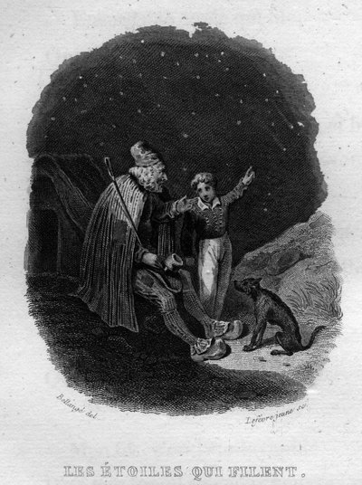 Les étoiles qui filent Chanson de Béranger dans « Œuvres complètes » (1834) de Pierre Jean de Béranger (1780-1857), poète et chansonnier français - French School