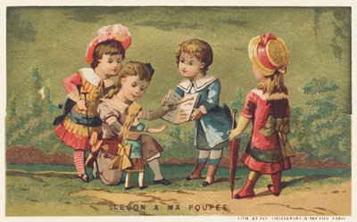 Leçon à ma poupée, fin du 19e siècle (chromo) - French School
