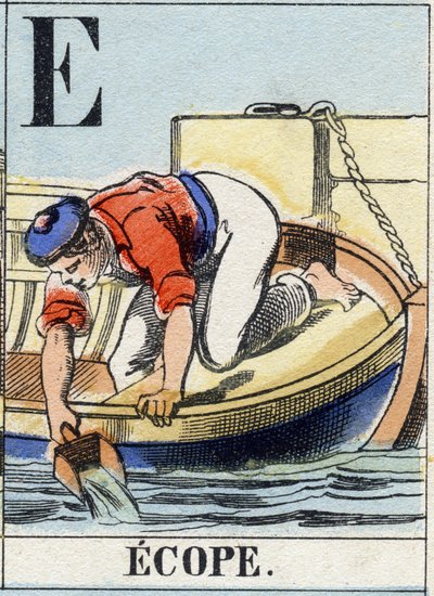 Lettre E comme écope. Alphabet de la marine. Imagerie d