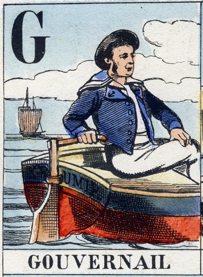 Lettre G comme gouvernail. Alphabet de la marine. Imagerie d