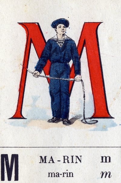 Lettre M comme marin. Alphabet militaire. Imagerie d