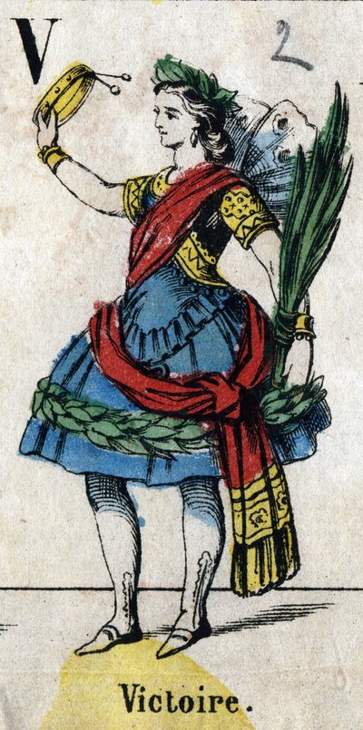 Lettre V : Victoire. Gravure dans "Alphabet mascarade". Nouvelle imagerie d