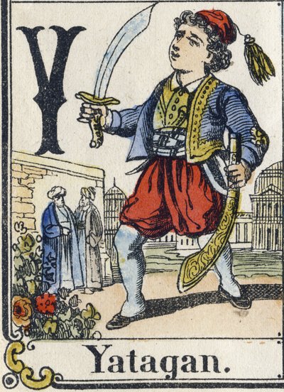 Lettre Y : Yatagan. Alphabet récréatif. Imagerie d