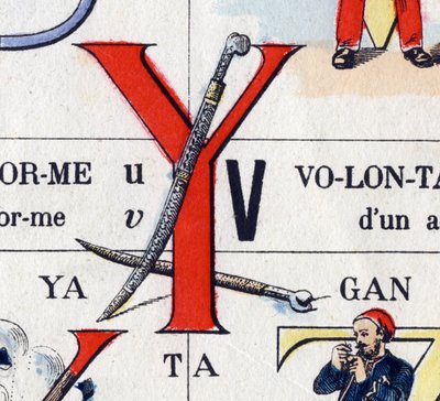 Lettre Y comme yatagan. Alphabet militaire. Imagerie d
