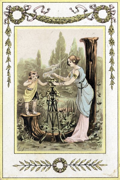 Lettre représentant une mère et sa fille, fin 19e siècle (chromolithographie) - French School