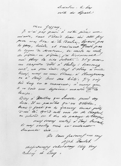 Lettre envoyée par Alphonse Daudet - French School