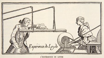Expérience de Leyde, copie par Boris Mestchersky, illustration de Histoire de la Nation Française, Sciences, Volumes I & II, par Gabriel Hanotaux, 1924 - French School
