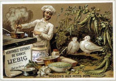 Recettes Liébig : pigeons aux petits pois - chromo. - French School